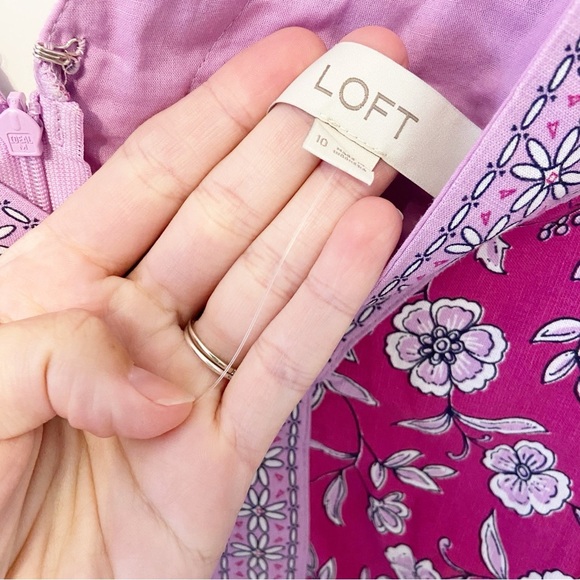 NWOT LOFT | Border Ruffle Midi Pocket Dress with a floral pattern pink/lilac 10 - Picture 6 of 10
